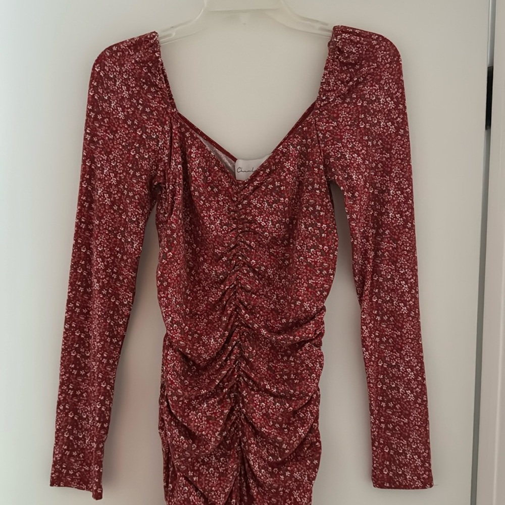 Red long sleeve floral dress